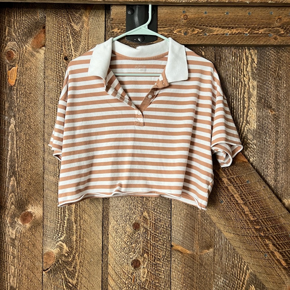 American eagle orange striped cropped short sleeve